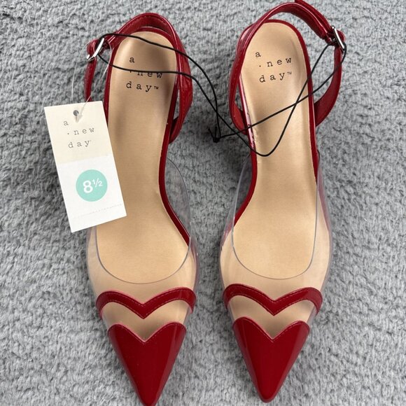 A New Day Shoes Eleanor Heart Kitten Heels Clear Strap Dressy - Picture 1 of 8